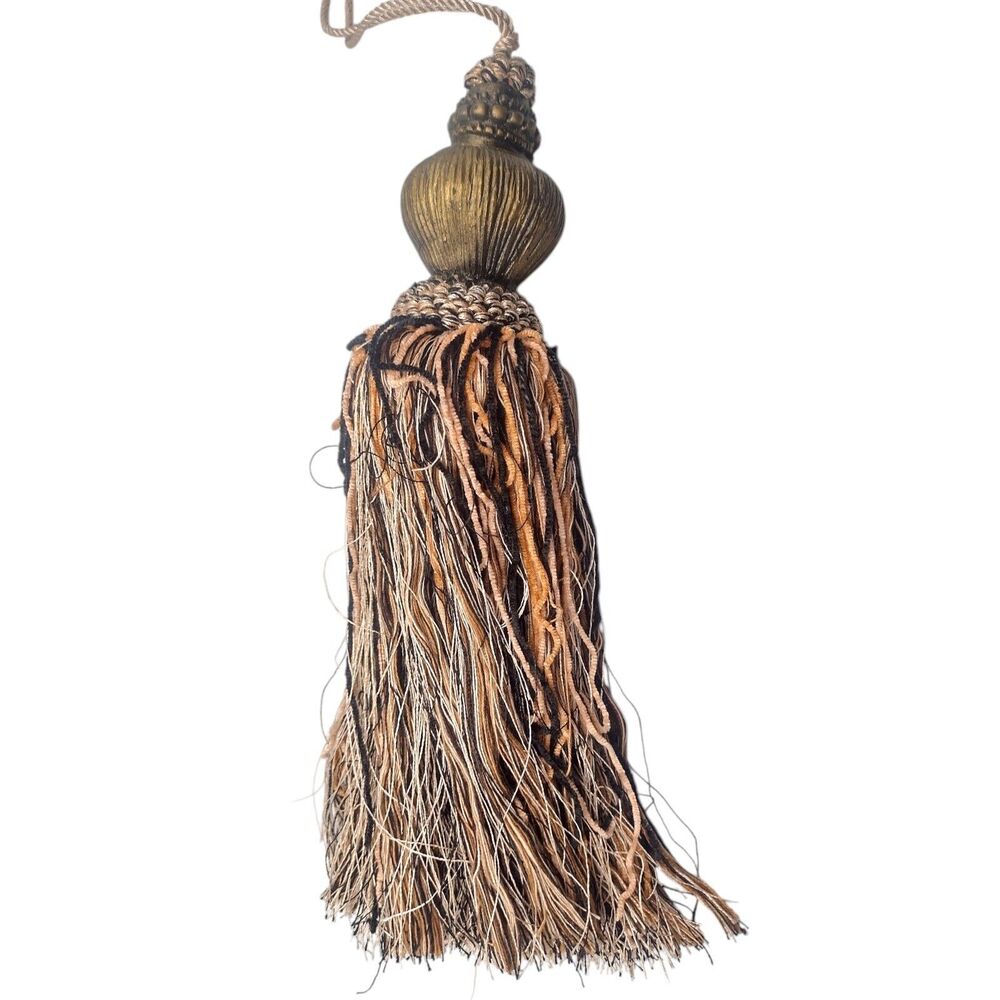 Vintage Tassel Tieback Extra Large 12" Ornate Gold Beige Black Regency Luxury